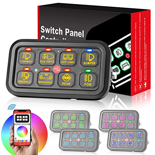 Niking Auto RGB 8 Gang Switch Panel Bluetooth 8 Switch Pods Relay System Box Multifunction 3 Modes Toggle Momentary Pulsed Dimmable Touch Switches for Trucks RV Boat Off Road ATV UTV SUV RZR Boat - Image 1