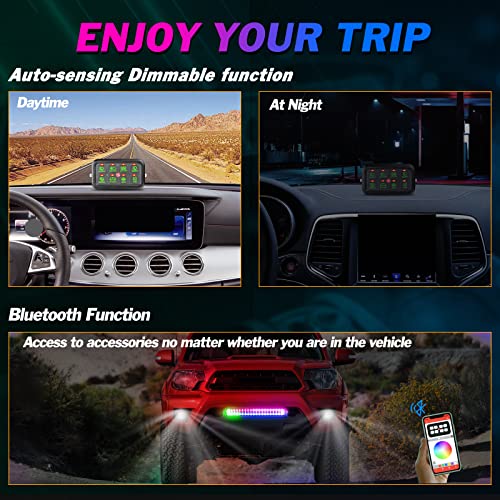 Niking Auto RGB 8 Gang Switch Panel Bluetooth 8 Switch Pods Relay System Box Multifunction 3 Modes Toggle Momentary Pulsed Dimmable Touch Switches for Trucks RV Boat Off Road ATV UTV SUV RZR Boat - Image 4