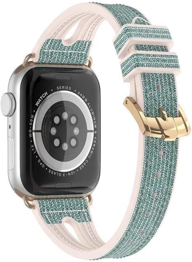 Next Store Slim Bling iWatch Bands 38mm/40mm/41mm, Genuine Leather and Shiny Silicone with Comfortable and Stylish Design, Compatible with iWatch Series 1/2/3/4/5/6/7/8/9.