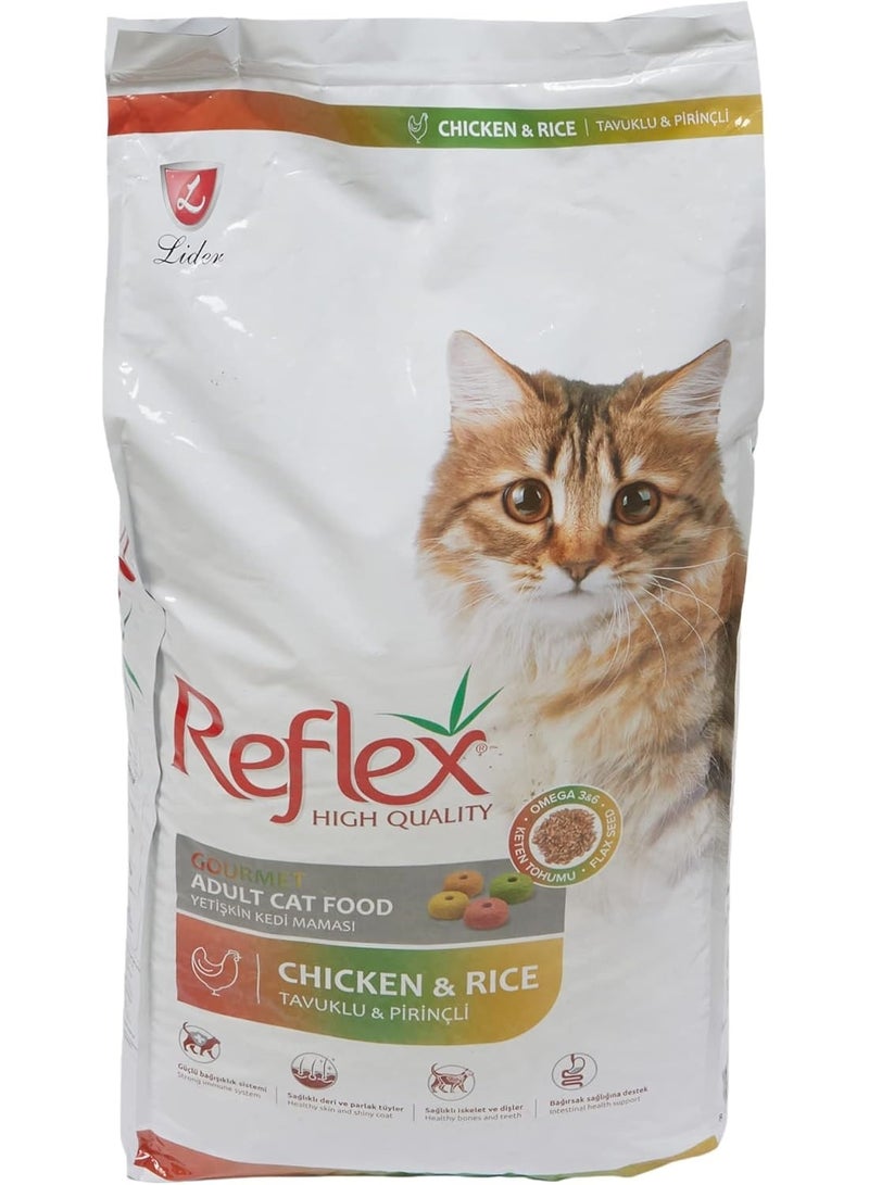 REFLEX Adult Cat Food Gourmet Chicken And Rice High Quality Omega 3&6 Boosters Healthy For Cats 2 Kg - Image 1