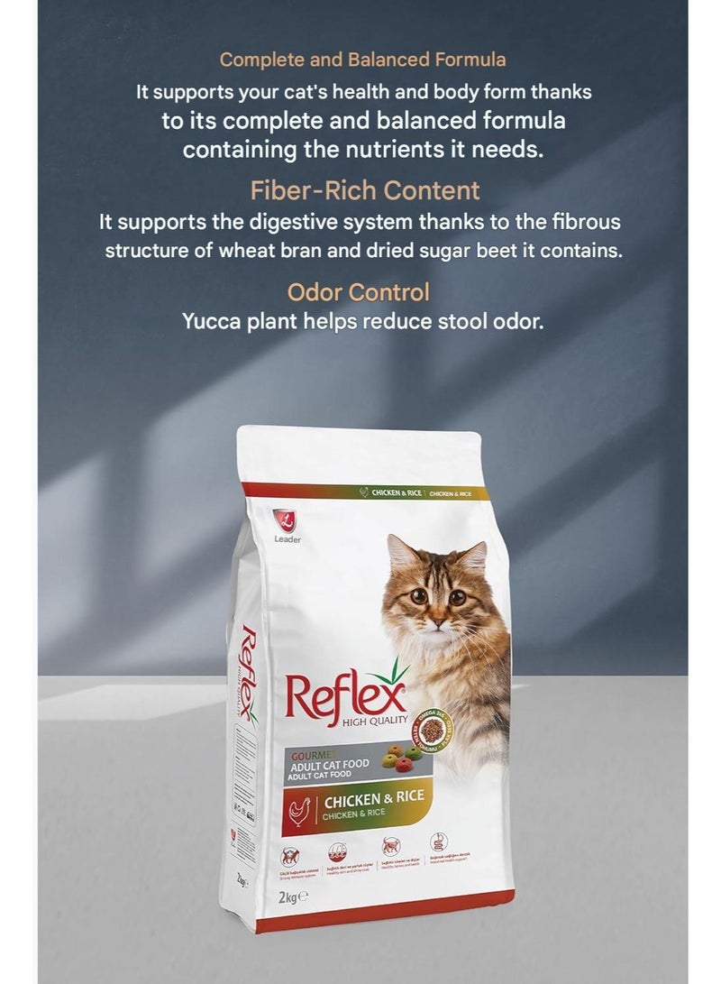 REFLEX Adult Cat Food Gourmet Chicken And Rice High Quality Omega 3&6 Boosters Healthy For Cats 2 Kg - Image 2