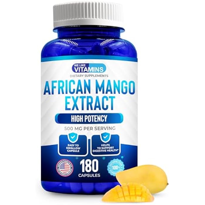 We Like Vitamins African Mango Extract 500mg -180 Capsules - 6 Month Supply of African Mango Capsules – Supports Metabolism of Fat and Digestive Health - Image 1