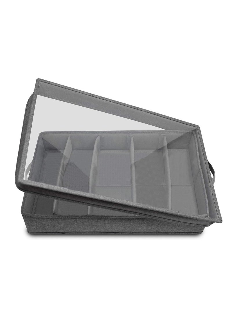 KASTWAVE Flatware Storage Box, Silverware Storage Case with PVC Lid and Handles, 5 Compartment Silverware Box for Cutlery, Silverware Holder with Adjustable Dividers for Home and Outdoor - Image 1