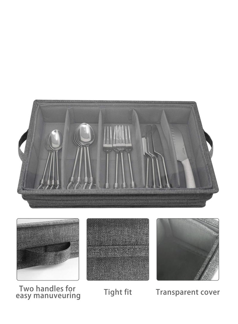 KASTWAVE Flatware Storage Box, Silverware Storage Case with PVC Lid and Handles, 5 Compartment Silverware Box for Cutlery, Silverware Holder with Adjustable Dividers for Home and Outdoor - Image 3