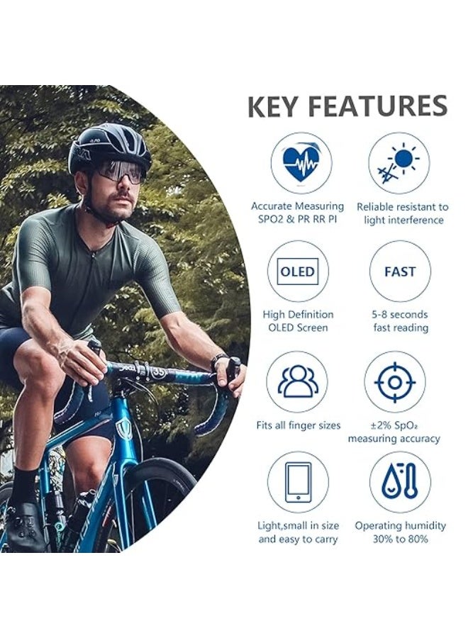 جهاز قياس الأكسجين ونبضات القلب من الإصبع – يعرض 4 بيانات (الأكسجين – النبض – معدل التنفس – مؤشر القوة) – شاشة OLED – يشمل بطاريات وحقيبة تعليق – أسود فضي - Image 3