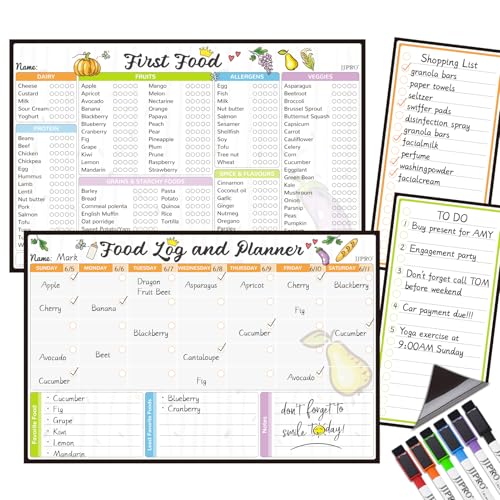 JJPRO Baby First Foods Tracker Fridge Magnet, Daily Food Log Meal Planner, 100 Foods Before 1 Checklist, Baby Daily Log Whiteboard, First Food Tracker for Refrigerator - Image 1