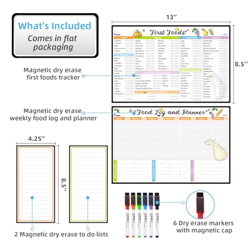 JJPRO Baby First Foods Tracker Fridge Magnet, Daily Food Log Meal Planner, 100 Foods Before 1 Checklist, Baby Daily Log Whiteboard, First Food Tracker for Refrigerator - Image 5
