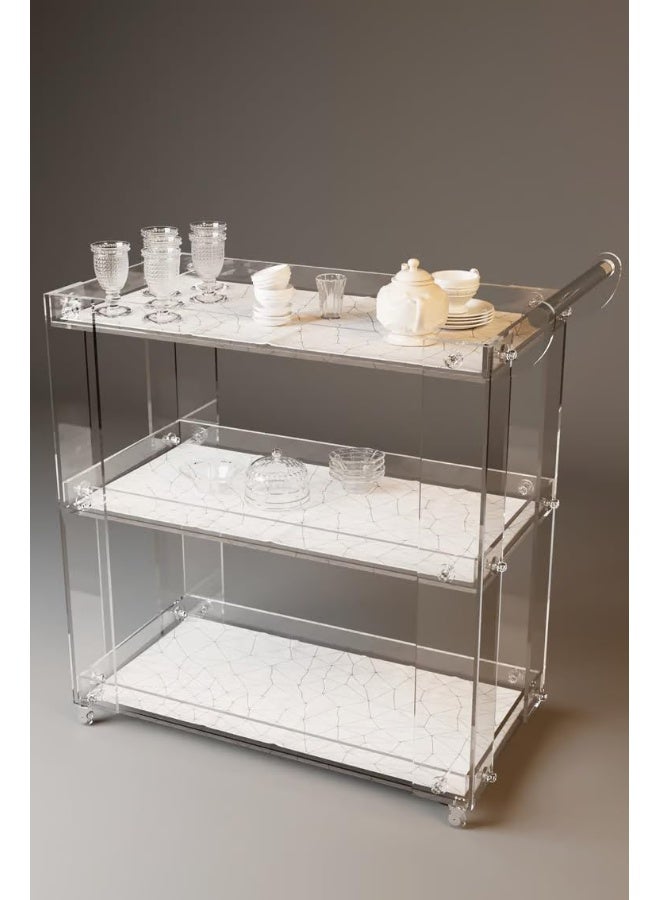 Horoof Market Luxury Acrylic Bar Cart – 3-Tier Transparent Serving Trolley with Wheels & Handle, 10mm Thick Design, 90x70x45 cm  - Image 1