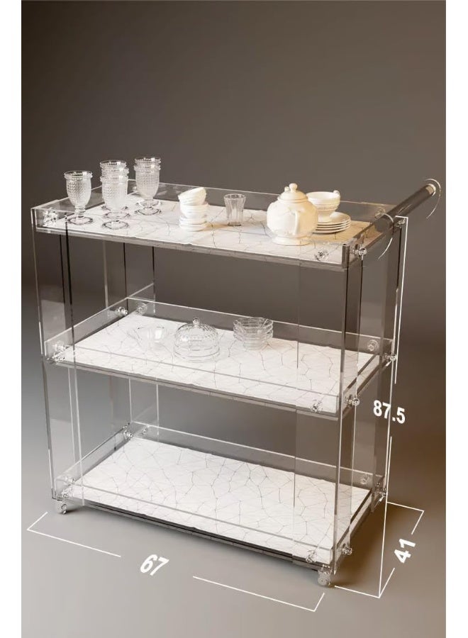 Horoof Market Luxury Acrylic Bar Cart – 3-Tier Transparent Serving Trolley with Wheels & Handle, 10mm Thick Design, 90x70x45 cm  - Image 4