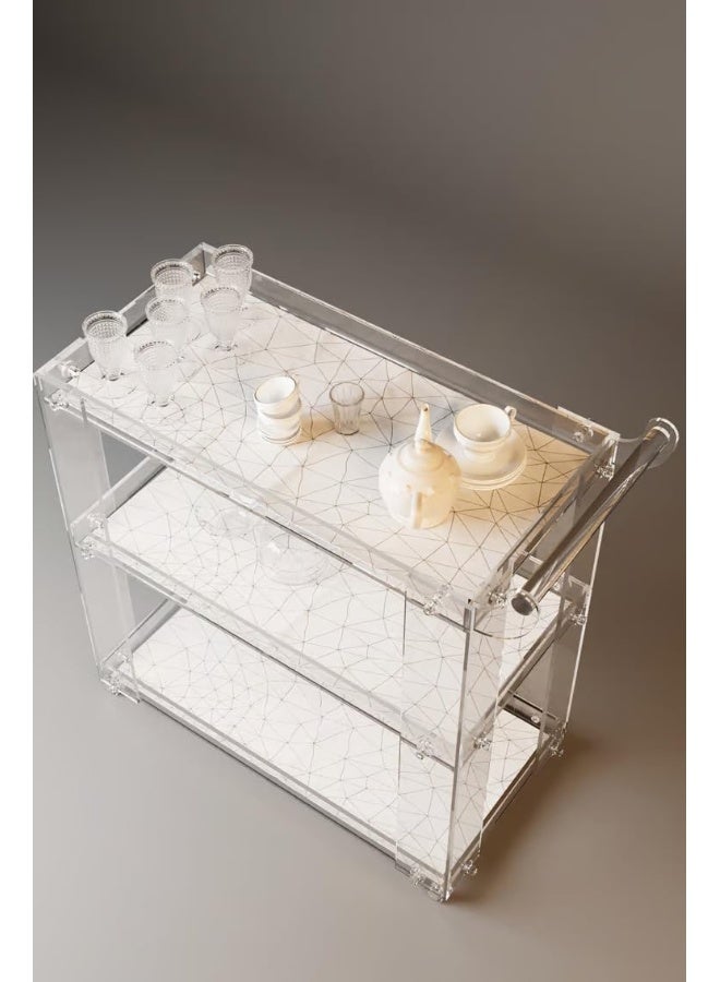 Horoof Market Luxury Acrylic Bar Cart – 3-Tier Transparent Serving Trolley with Wheels & Handle, 10mm Thick Design, 90x70x45 cm  - Image 2