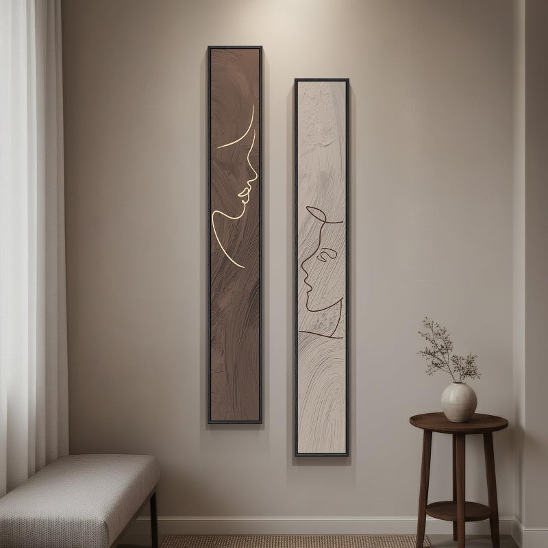 Cuspin Long Narrow Framed Neutral Abstract Vertical Wall Art Set, 2 Piece Modern Canvas Prints Paintings Artwork for Walls, Beige and Brown Minimalist Pictures for Hallway Entryway Living Room Bedroom Decor - Image 1