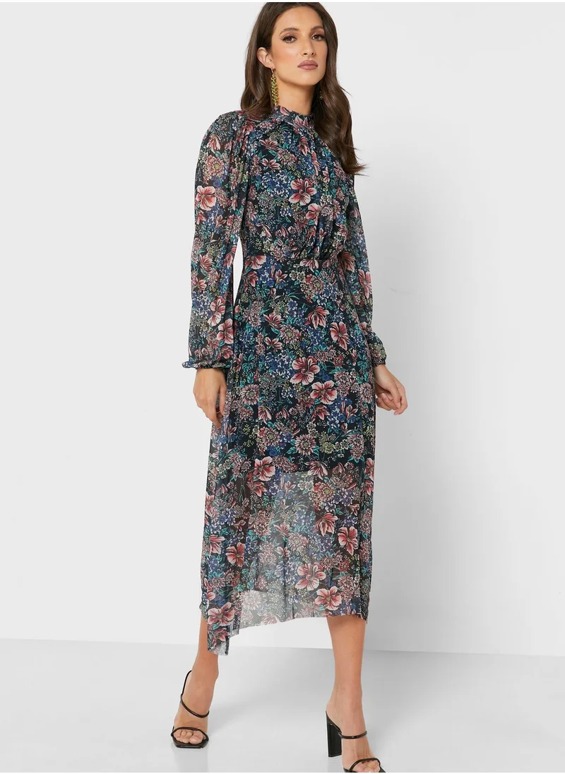 RIVER ISLAND Asymmetric Printed Ruched Dress