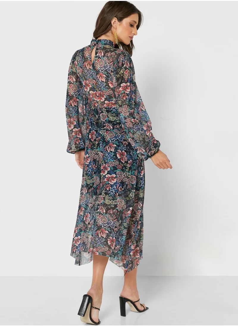 RIVER ISLAND Asymmetric Printed Ruched Dress