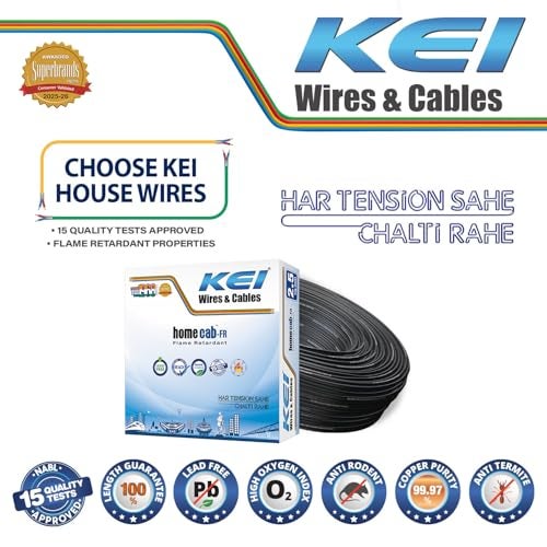 KEI WIRES & CABLES Homecab 2.5 sqmm 1 Core Copper Flame Retardant House Wire PVC Insulated Cable for Domestic & Industrial Electrical Wiring (Black, 90 Meters) - Image 2