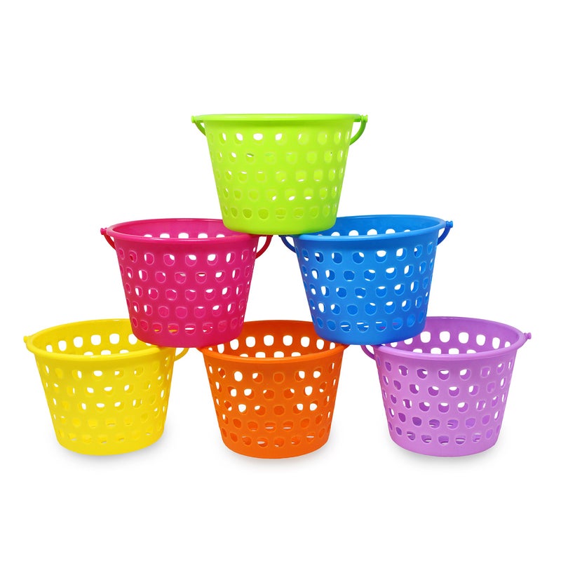 JOYIN 6 Pieces Easter Plastic Baskets with Handle and 55g Tricolors Grass for Garden Party Favors, Easter Eggs Hunt, Goodies Goody, Basket Fillers Stuffers Toy - Image 3