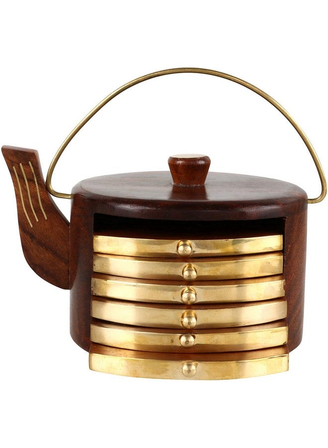 Craftland Rosewood Kettle Shape Coaster Set for Kitchen and Dining Table/Coffee Table.-Set of 6 - Image 1