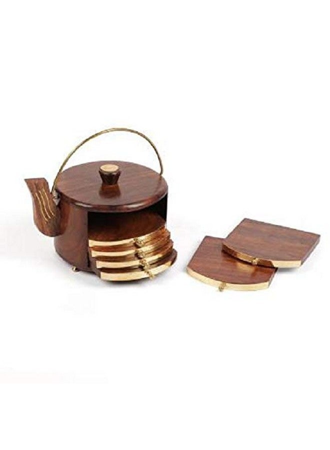 Craftland Rosewood Kettle Shape Coaster Set for Kitchen and Dining Table/Coffee Table.-Set of 6 - Image 4