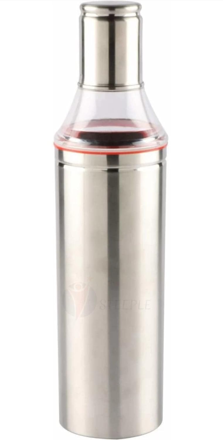 Aquasleri Cooking Oil Dispenser Oil Dispenser 1 Liter Steel Oil Container for Kitchen Oil Can with Nozzle 1000ml Oil Can Oil Pourer Pack of 1 Silver