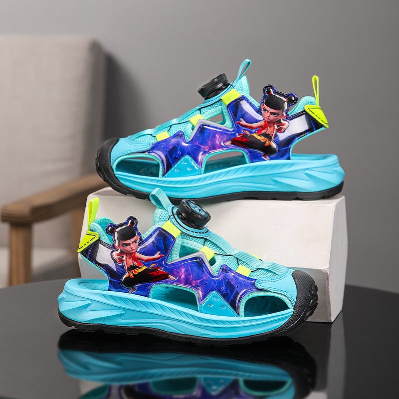 2025 Summer Boys Nezha Baotou Sandals Breathable Rotating Buckle Lightweight Mesh Big Children'S Beach Shoes Children'S Sandals - Image 3