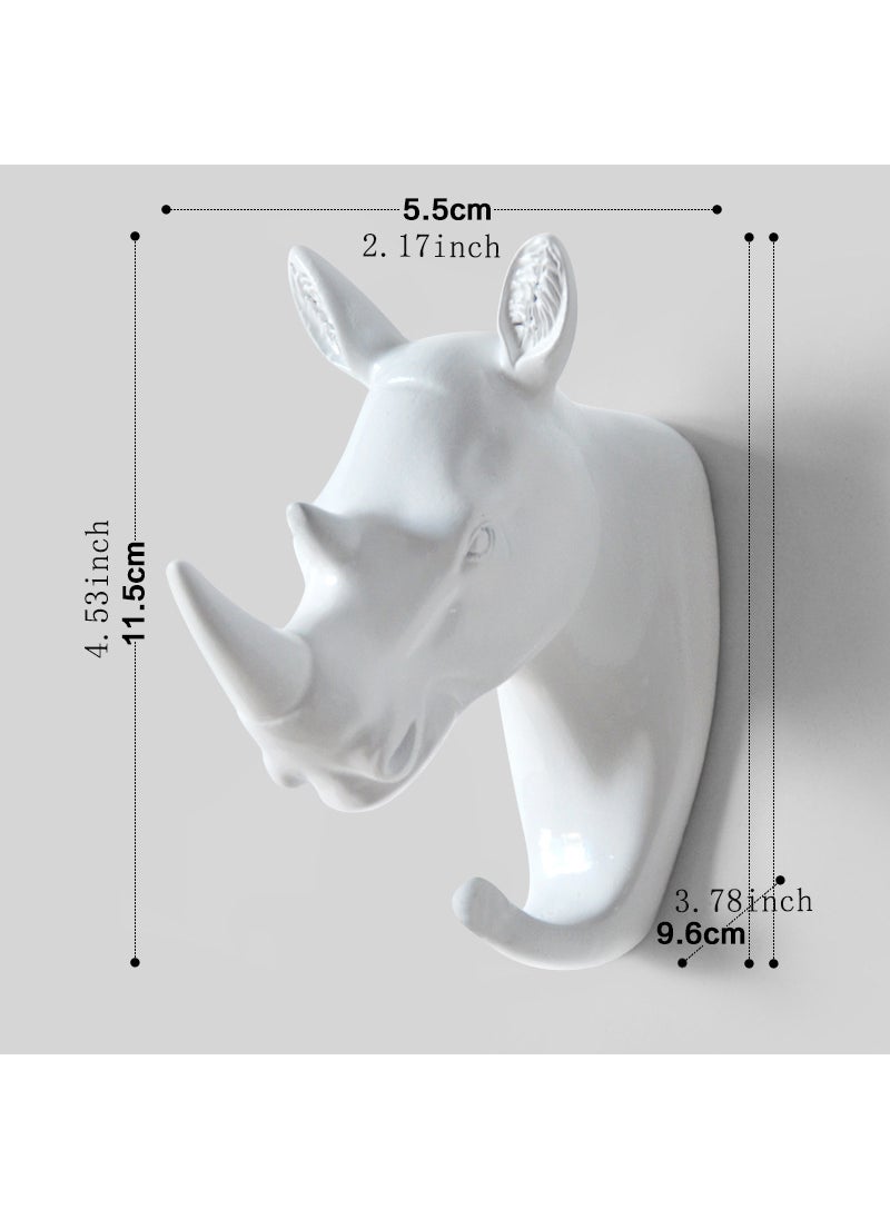 Cross-border wholesale European creative hook punch-free strong paste wall decoration wall hanging deer head clothes hook Rhino (Elegant White)