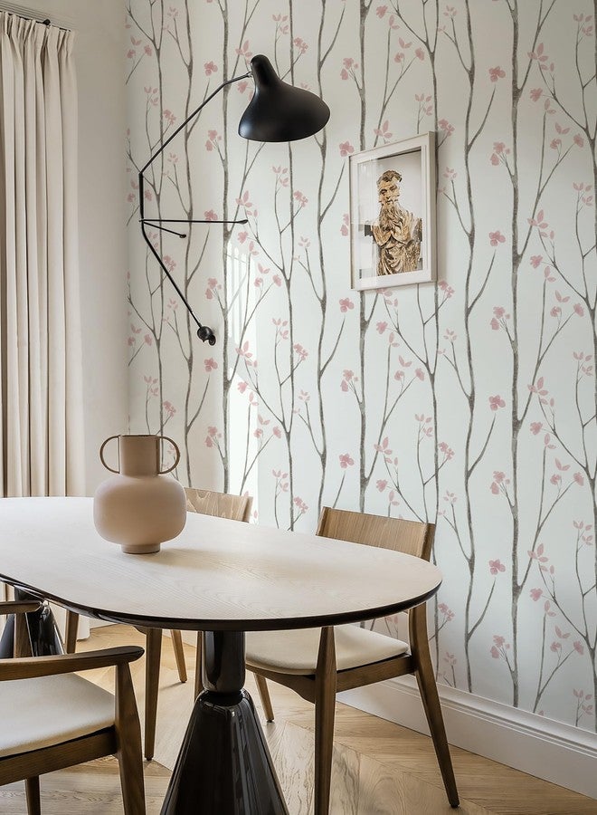 Timeet 197"x16" Floral Wallpaper Peel and Stick Wallpaper White and Pink Wallpaper Boho Self Adhesive Removable Wallpaper for Living Room Bedroom Bathroom Decor - Image 5