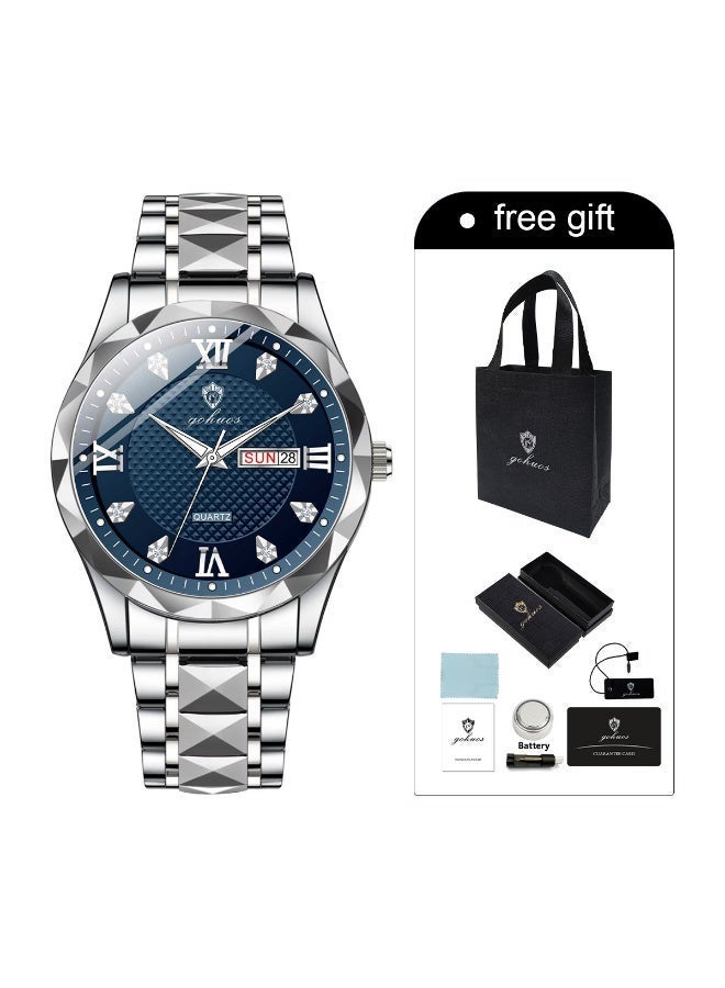 جوهوس ساعات للرجال، ساعة يد كلاسيكية أنيقة من الكوارتز، مقاومة للماء، بسوار من الفولاذ المقاوم للصدأ، من أفضل العلامات التجارية الفاخرة - 41 مم - هدية للأب أو الحبيب - Image 2