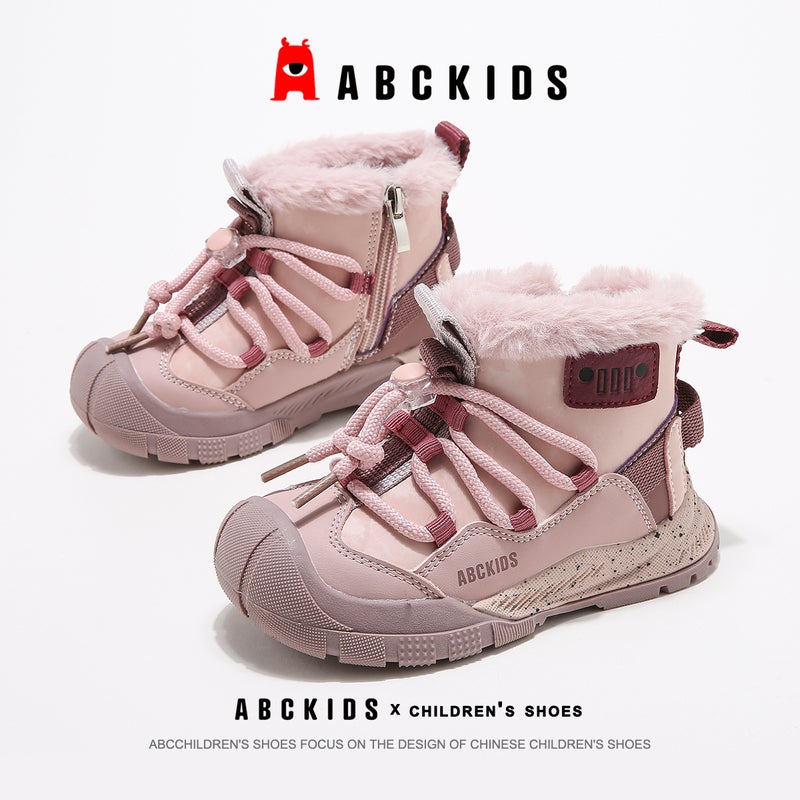 Abckids7838 Winter Style Kidsren'S Fashionable And Versatile Warm Fleece-Lined High-Top Casual Shoes - Image 1
