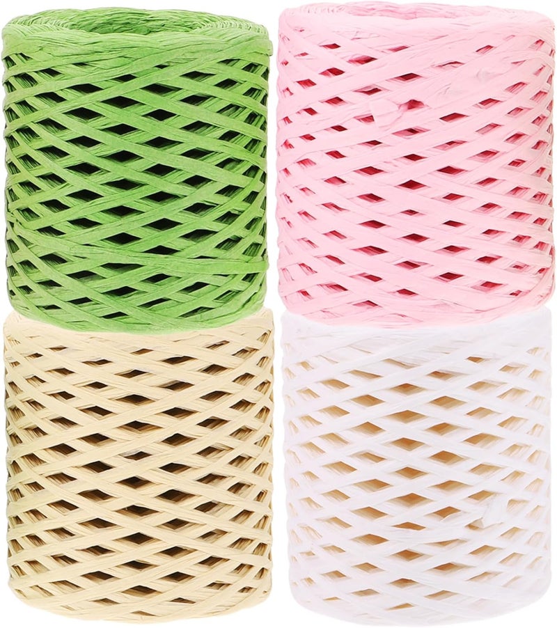 Healifty 4 Rolls Raffia Twine Ribbon Set Wrapping DIY Accessory (Light Cream, Grass, Natural, Peach) Decorative Craft Twine for Christmas Packing and Handmade Projects - Image 1