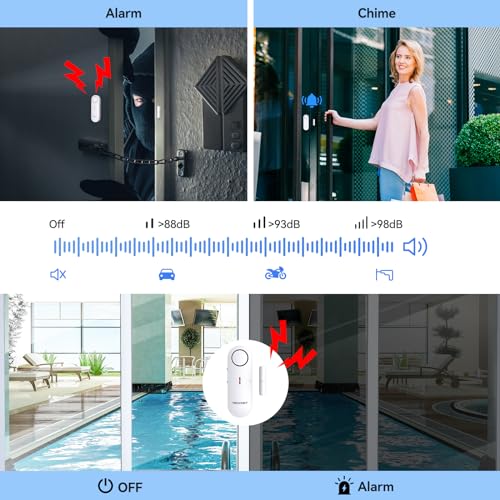 TECKNET Door Alarms for Kids Safety Window Alarm Pool Alarms Door Alarm for Home Security 2in1 Alarm Chime 3Level Volume Control Wireless Alarm for House Hotel Cars Sheds Caravans 6 Pack - Image 3