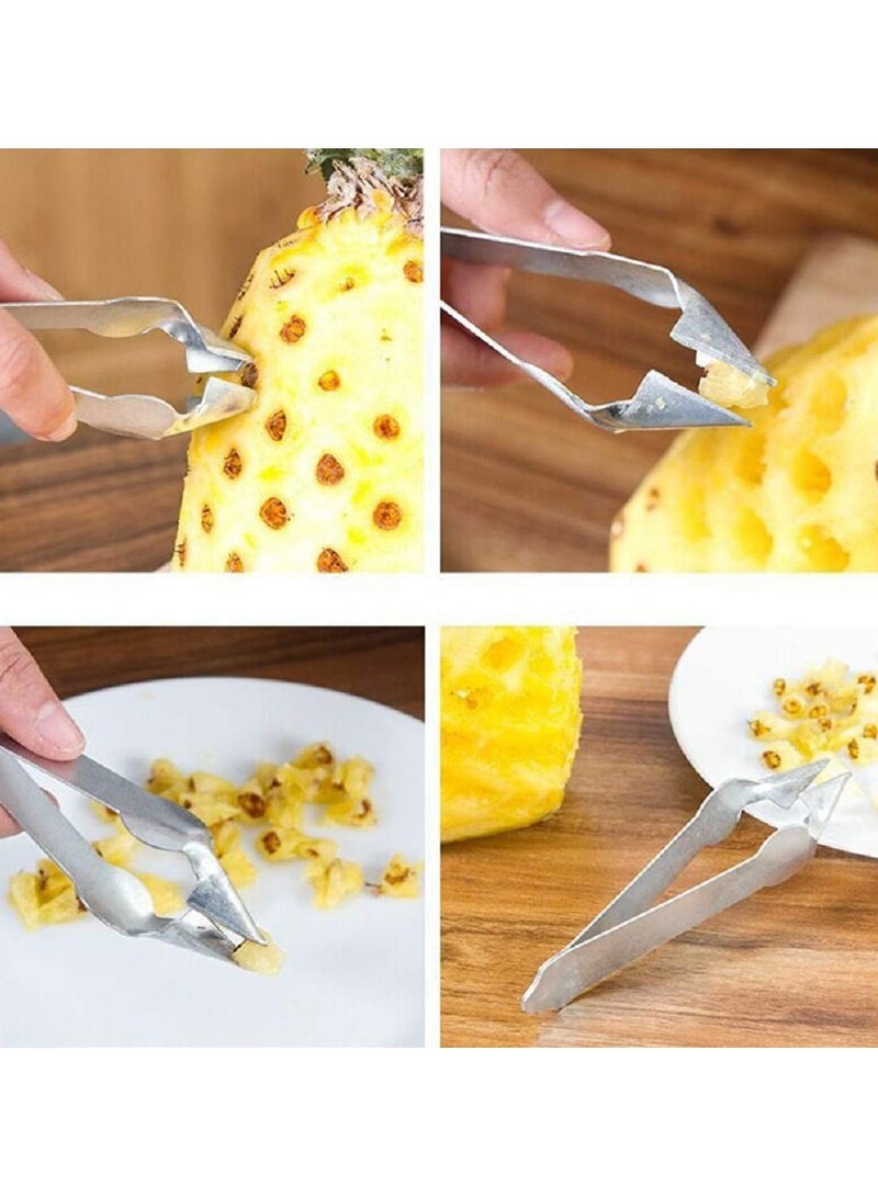 2 Pack Stainless Steel Pineapple Eye Remover Tool Strawberry Huller Tomato Core Remover Practical Seed Remover Clip Slicer Clip Fruit Kitchen Tool V Shape Peeler  - Image 4