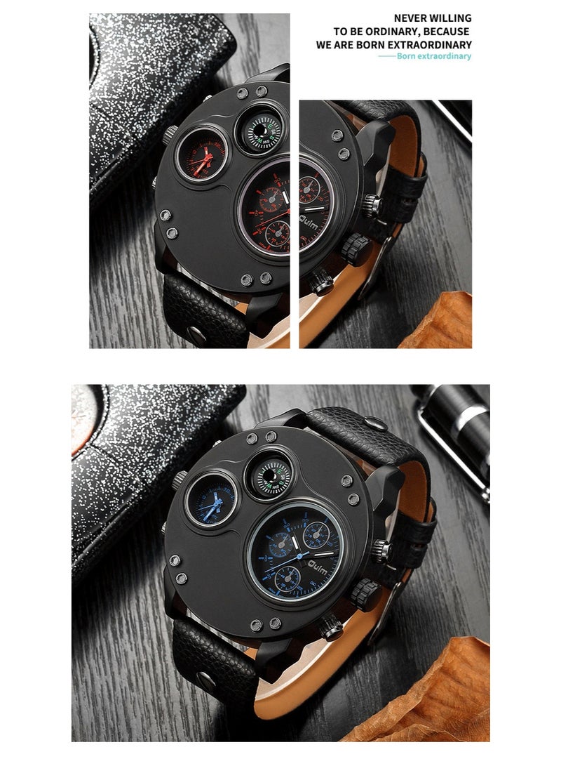 أولم ساعة كوارتز رجالية كاجوال بمنطقتين زمنيتين ومينا كبير وبوصلة - Image 2