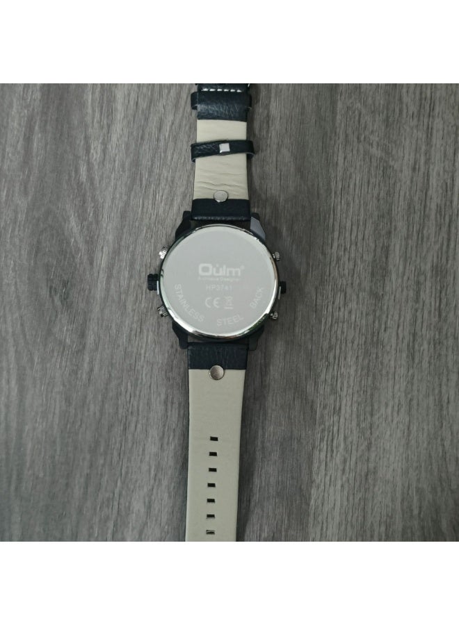 أولم ساعة كوارتز رجالية كاجوال بمنطقتين زمنيتين ومينا كبير وبوصلة - Image 3