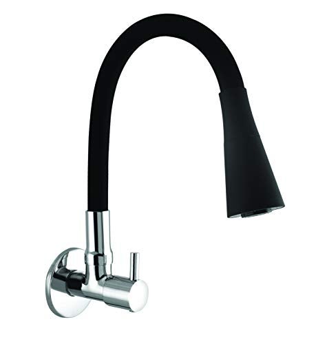 10X Sink Tap for Kitchen BL-9876 Flexible Neck Black Color Wall Mount, Chrome Finish (Double Flow), Metal - Image 1
