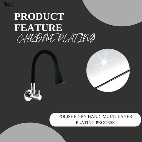 10X Sink Tap for Kitchen BL-9876 Flexible Neck Black Color Wall Mount, Chrome Finish (Double Flow), Metal - Image 5