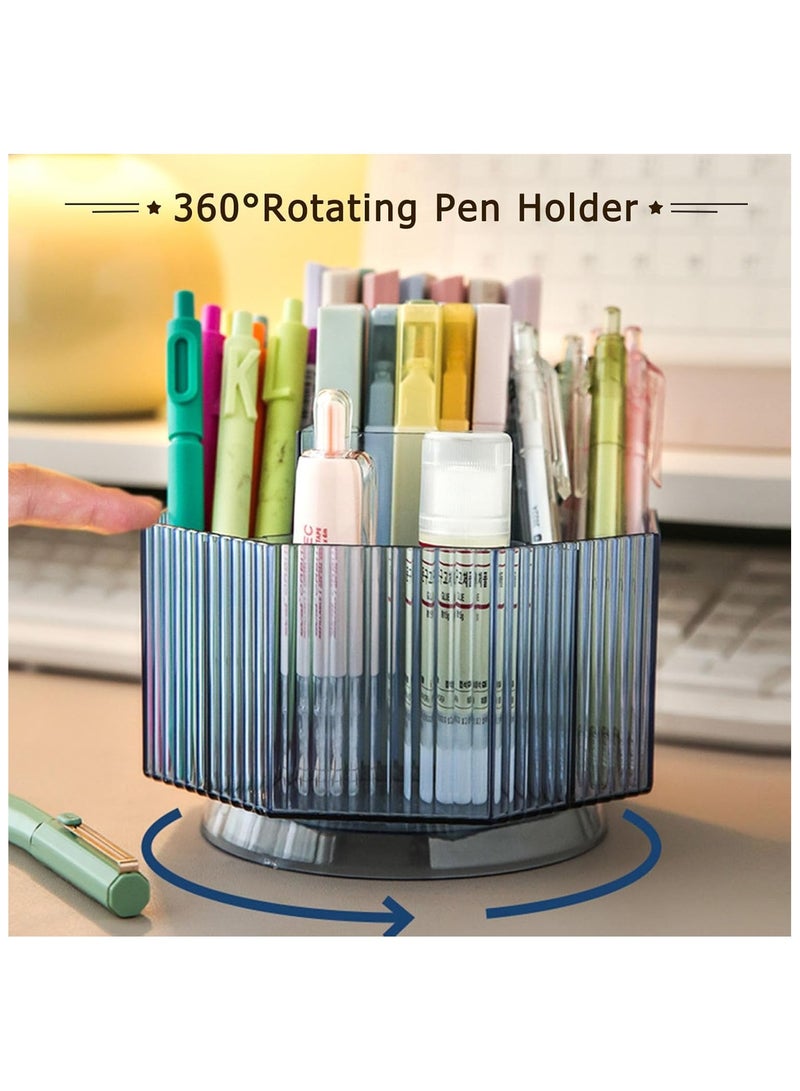 360°Rotating Makeup Organizer Holder Cosmetic Display Case Clear Makeup Brush Lip Gloss Organizer Case with 5 Slots Round Turntable Storage Tray for Vanity, Bathroom, Counter Organizer Blue  - Image 4