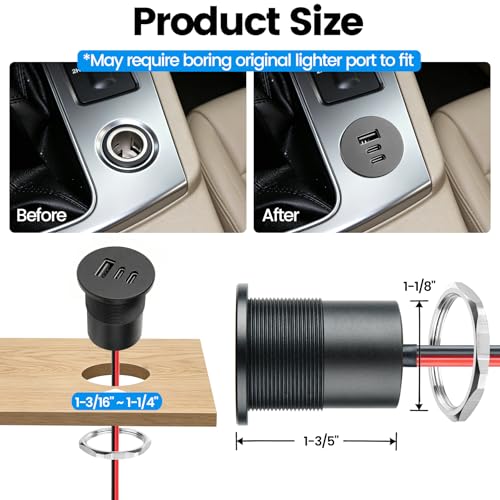 Acegoo 78W 12V USB Outlet, Dual 30W PD3.0 Type-C & 18W QC3.0 Aluminum Car Charger Socket, Multi Port Fast Charging Replacement Socket Accessories for RV Camper Trailer Truck Boat (2 Pcs) - Image 5