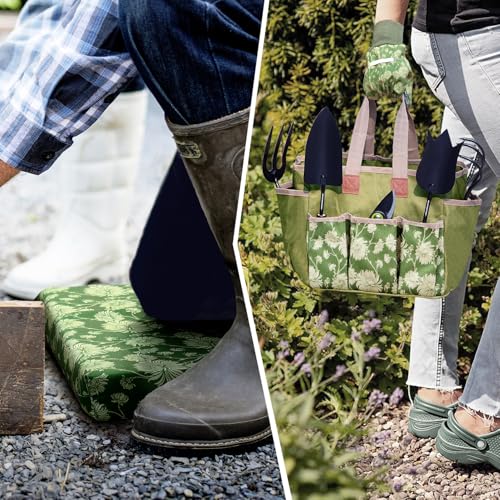 Colwelt Garden Tools Set, 8 Piece, Heavy Duty Gardening Tools with Wooden Handle, Including Garden Tote, Kneeling Pad, Gloves, Pruner, Trowel, Tulip Trowel, Cultivator - Gardening Gifts for Women Men - Image 5