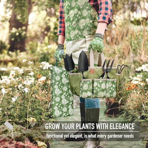 Colwelt Garden Tools Set, 8 Piece, Heavy Duty Gardening Tools with Wooden Handle, Including Garden Tote, Kneeling Pad, Gloves, Pruner, Trowel, Tulip Trowel, Cultivator - Gardening Gifts for Women Men - Image 2