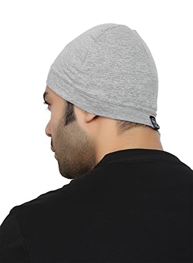 BISMAADH Men's Cotton Cap (LG Cotton-Mlg_Light Grey_Free Size) - Image 3