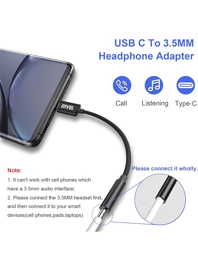 إنفيل محول سماعة رأس USB C إلى 3.5 مم من النوع C إلى كابل مقبس صوت Aux متوافق مع Iphone 15 Pro Max وipad Pro 2022 2021 2020 2018 وGoogle Pixel 7 6 5 وSamsung Galaxy S23 S22 S21+Ultra Fe وXiaomi - Image 3