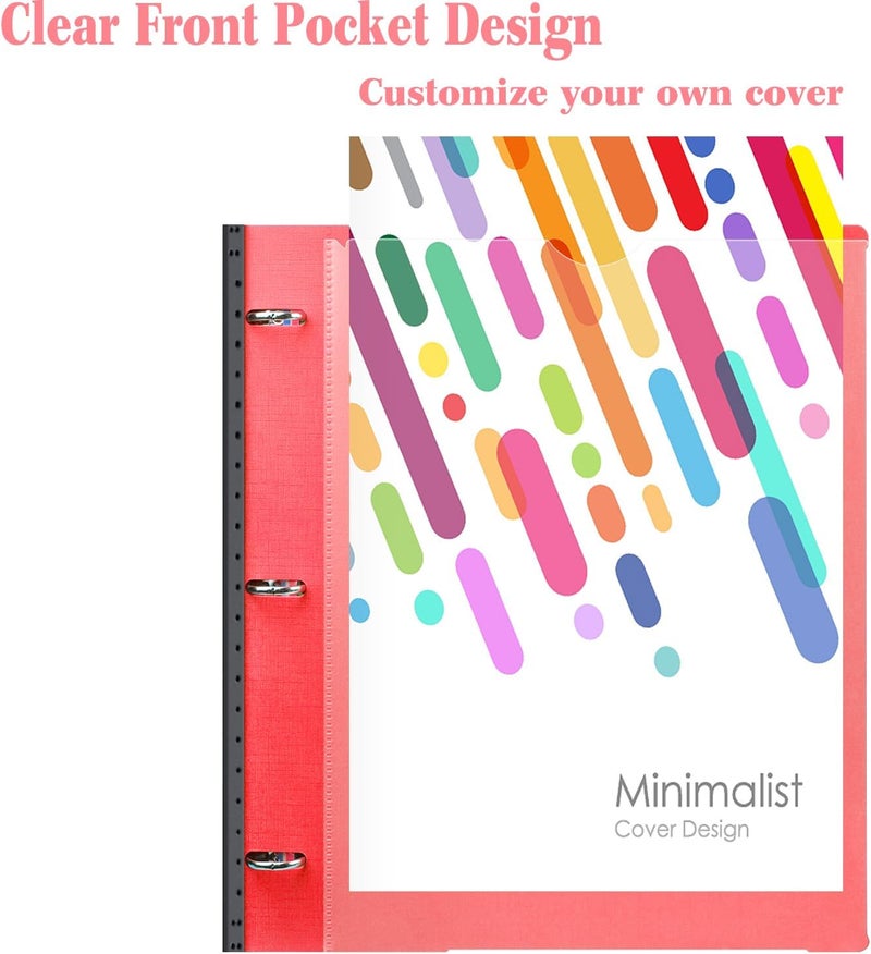INFUN All-in-one Telescoping Binder Notebook，3 Ring Notebook Binder with 1 Plastic Movable Pocket Folder,5 Plastic Subject dividers and Graph Paper and College Ruled Paper - Red - Image 5