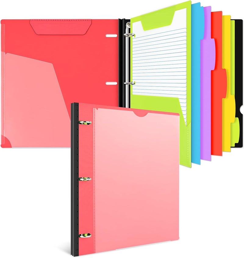 INFUN All-in-one Telescoping Binder Notebook，3 Ring Notebook Binder with 1 Plastic Movable Pocket Folder,5 Plastic Subject dividers and Graph Paper and College Ruled Paper - Red - Image 1