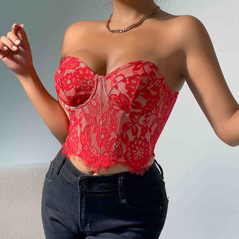 Clothing Tops -Selling Lace Eyelashes Flower High-End Inner Tube Top 11075 - Image 3