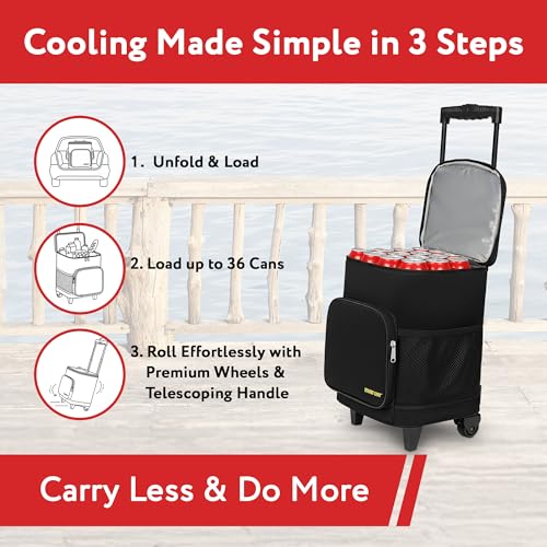 dbest products Ultra Compact Cooler Smart Cart with Wheels - Collapsible Insulated Cooler Bag - Foldable Travel Cooler 36 Cans - Leak Proof Trolley - Black - Image 2