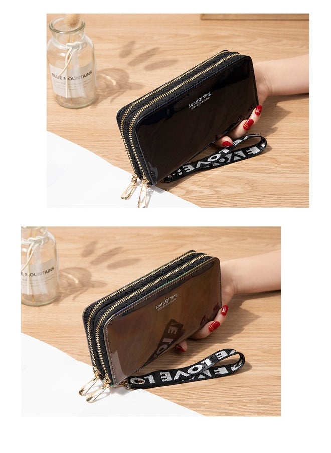 NIBEMINENT Women's Long Purse Double Zipper Mobile Phone Bag Student Laser Money Clip Large Capacity Clutch Bag Soft Coin Purse  - Image 2