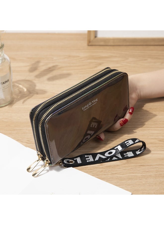 NIBEMINENT Women's Long Purse Double Zipper Mobile Phone Bag Student Laser Money Clip Large Capacity Clutch Bag Soft Coin Purse  - Image 1