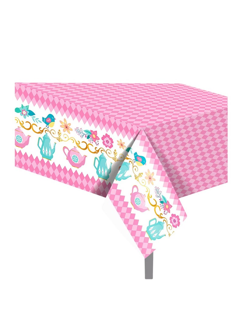ThePartyPopper Elegant Floral Tea Party Plastic Table Cover for Kids and Adults Party Supplies - Image 1