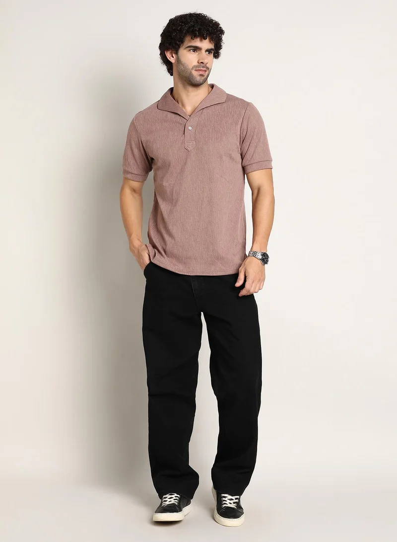 كامبوس سوترا Men's Pastel Brown Tactitle Spread-Polo T-Shirt