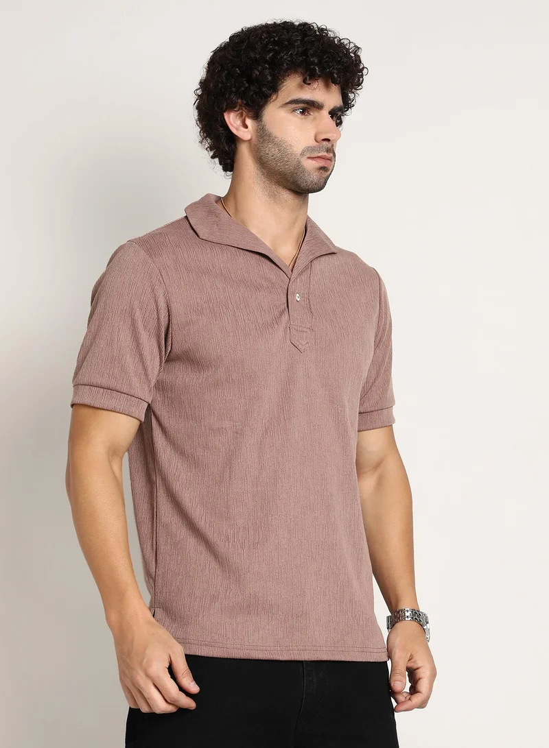 كامبوس سوترا Men's Pastel Brown Tactitle Spread-Polo T-Shirt