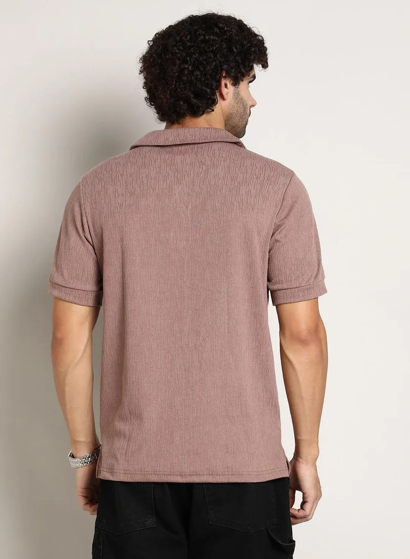كامبوس سوترا Men's Pastel Brown Tactitle Spread-Polo T-Shirt
